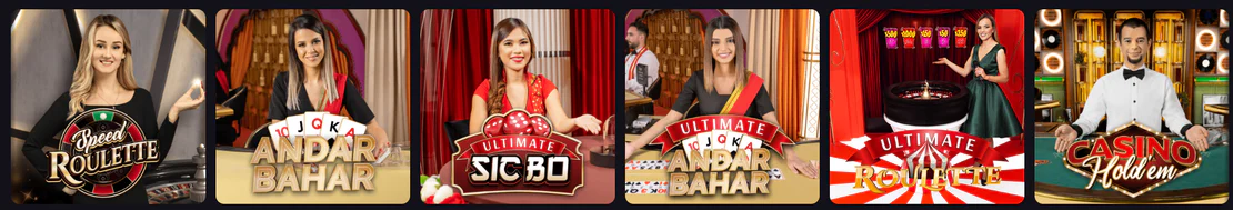 Crumbet Casino live casinospellen met Speed Roulette, Andar Bahar, Sic Bo, Ultimate Roulette en Casino Hold’em